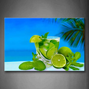Blue Cocktail With Green Lemon And Tree Wall Art Painting The Picture Print On Canvas Food Pictures For Home Decor Decoration Gift 