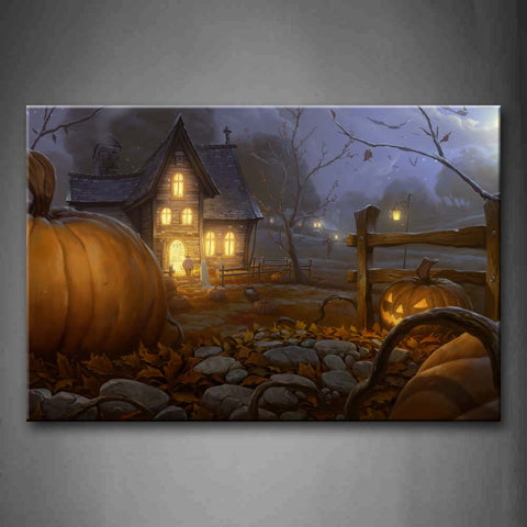 Brown Dark Hut Mapping Out Of Halloween Wall Art Painting Pictures Print On Canvas Art The Picture For Home Modern Decoration 