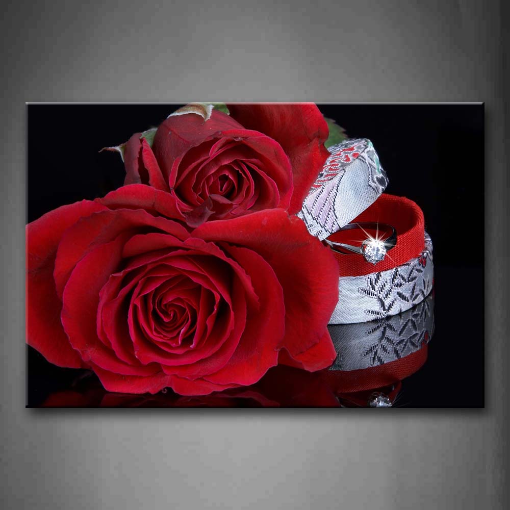 Red Two Roses And A Diamond Ring Wall Art Painting The Picture Print On Canvas Flower Pictures For Home Decor Decoration Gift 