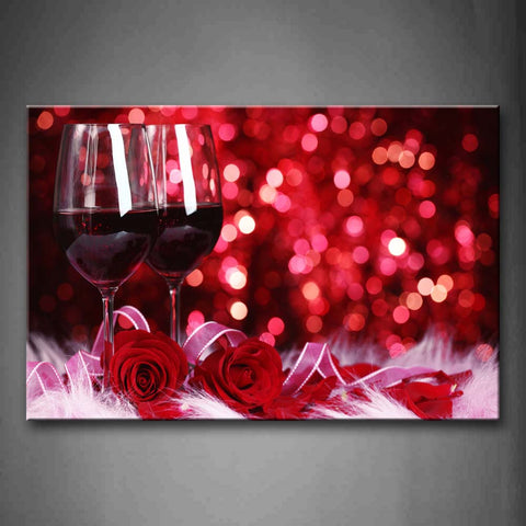 Red There Are Two Roses Beside Two Cups Of Wine  Wall Art Painting Pictures Print On Canvas Flower The Picture For Home Modern Decoration 