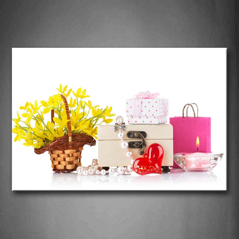 Candles And A Flowers Basket And Some Gifts Wall Art Painting Pictures Print On Canvas Art The Picture For Home Modern Decoration 