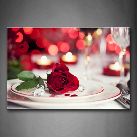Red A Rose And Two Diamonds In The Dishes Wall Art Painting Pictures Print On Canvas Flower The Picture For Home Modern Decoration 