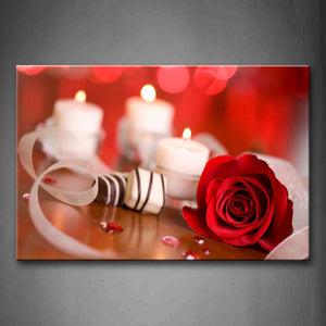 Red A Rose And Three Candles Wall Art Painting The Picture Print On Canvas Flower Pictures For Home Decor Decoration Gift 
