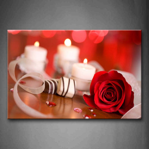 Red A Rose And Three Candles Wall Art Painting The Picture Print On Canvas Flower Pictures For Home Decor Decoration Gift 