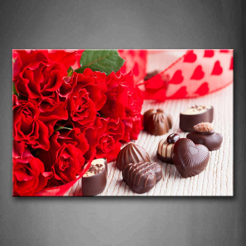 Red Many Roses And Many Chocolate Wall Art Painting Pictures Print On Canvas Flower The Picture For Home Modern Decoration 