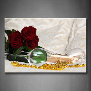 Three Roses And One Champagne  Wall Art Painting Pictures Print On Canvas Flower The Picture For Home Modern Decoration 