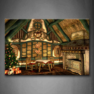 Brown The Christmas Tree Beside The Table Wall Art Painting Pictures Print On Canvas Art The Picture For Home Modern Decoration 