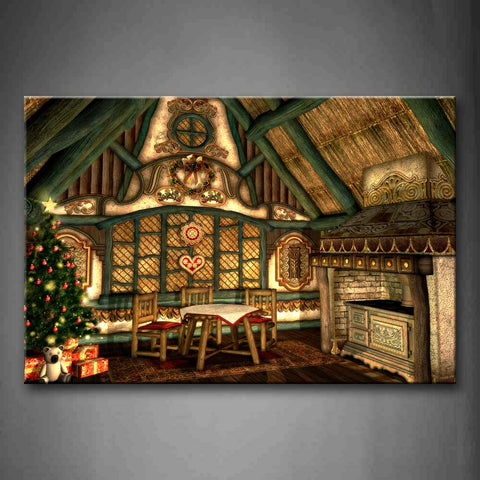 Brown The Christmas Tree Beside The Table Wall Art Painting Pictures Print On Canvas Art The Picture For Home Modern Decoration 