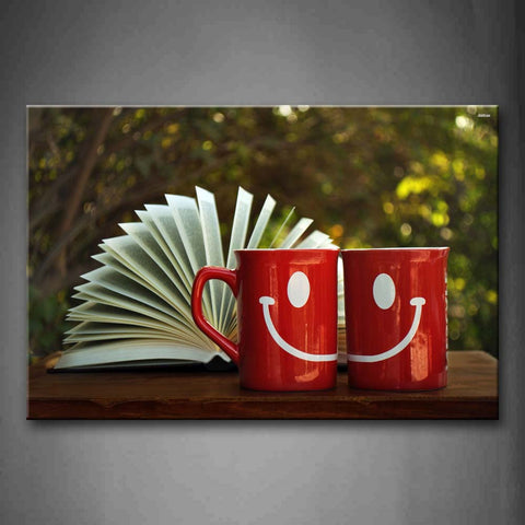 Red A Book And Two Cups On The Table Wall Art Painting The Picture Print On Canvas Art Pictures For Home Decor Decoration Gift 