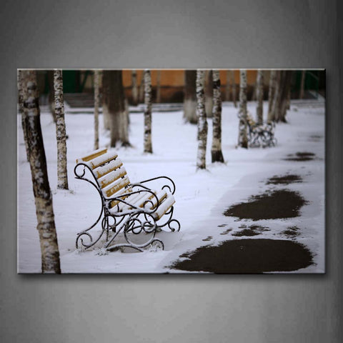 A Bench Covered With Snow Wall Art Painting Pictures Print On Canvas City The Picture For Home Modern Decoration 