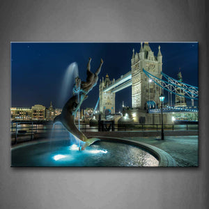 There Is A Fountain Near Tower Of Bridge Wall Art Painting The Picture Print On Canvas City Pictures For Home Decor Decoration Gift 