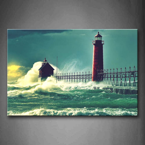 Next To The Lighthouse Waves Is Very High Wall Art Painting The Picture Print On Canvas City Pictures For Home Decor Decoration Gift 