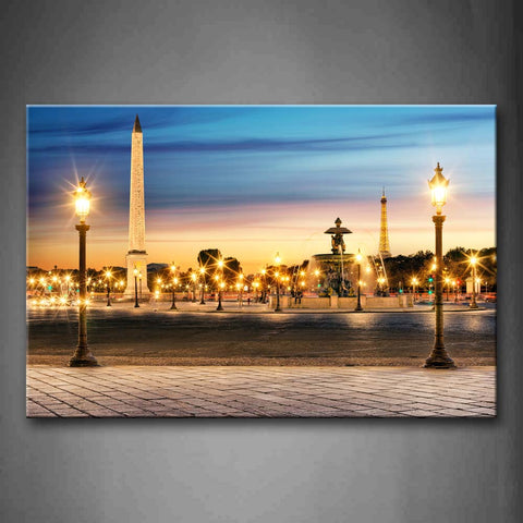 Lamp Post Near The Fountain Wall Art Painting Pictures Print On Canvas City The Picture For Home Modern Decoration 