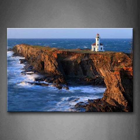 Blue Lighthouse Build In The Stone Wall Art Painting The Picture Print On Canvas City Pictures For Home Decor Decoration Gift 