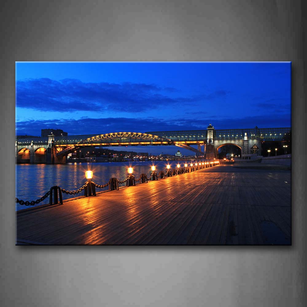 Blue Bridge With Light Wall Art Painting The Picture Print On Canvas City Pictures For Home Decor Decoration Gift 