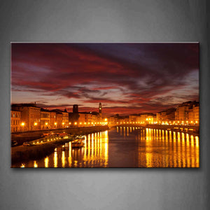 Brown Town With Light Reflected In The River Wall Art Painting Pictures Print On Canvas City The Picture For Home Modern Decoration 