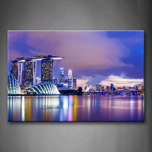 Blue Tall Building With Light Reflected In The Lake Wall Art Painting The Picture Print On Canvas City Pictures For Home Decor Decoration Gift 