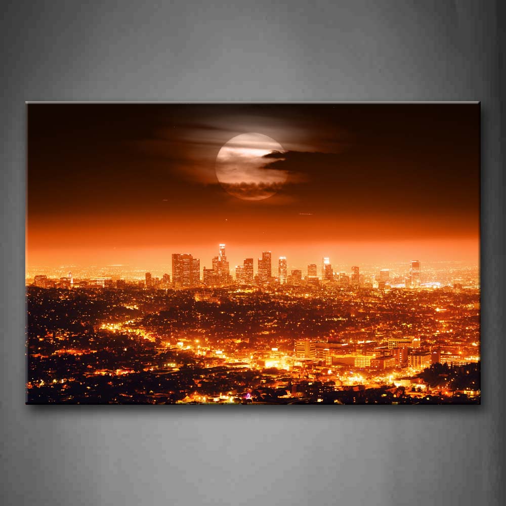 Brown The Moon Was Covered With Dark Clouds Over The City Wall Art Painting Pictures Print On Canvas City The Picture For Home Modern Decoration 