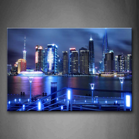 Blue Some Building Next To River Wall Art Painting Pictures Print On Canvas City The Picture For Home Modern Decoration 