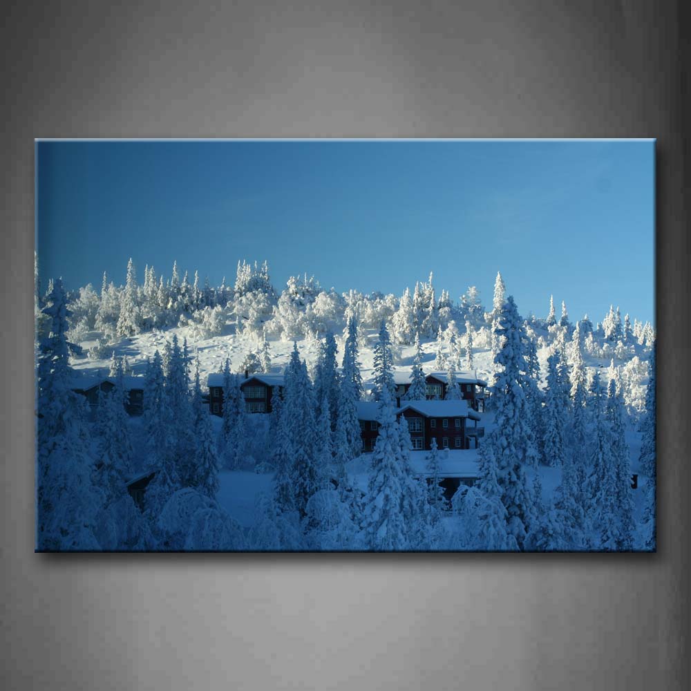 Blue Cabin Surrounded By Trees Wall Art Painting Pictures Print On Canvas City The Picture For Home Modern Decoration 