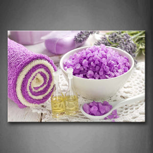 Pink Spa With Essential Oil And Purple Cloth Wall Art Painting The Picture Print On Canvas Flower Pictures For Home Decor Decoration Gift 