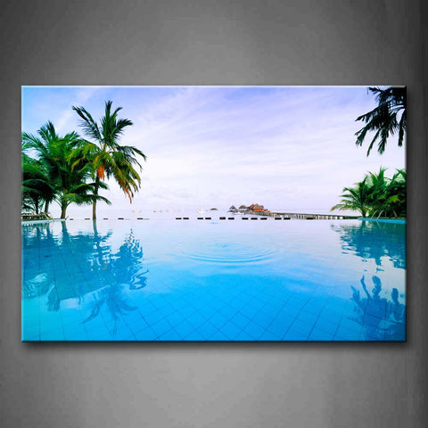Blue Pool Next To Tree And House Wall Art Painting Pictures Print On Canvas Seascape The Picture For Home Modern Decoration 