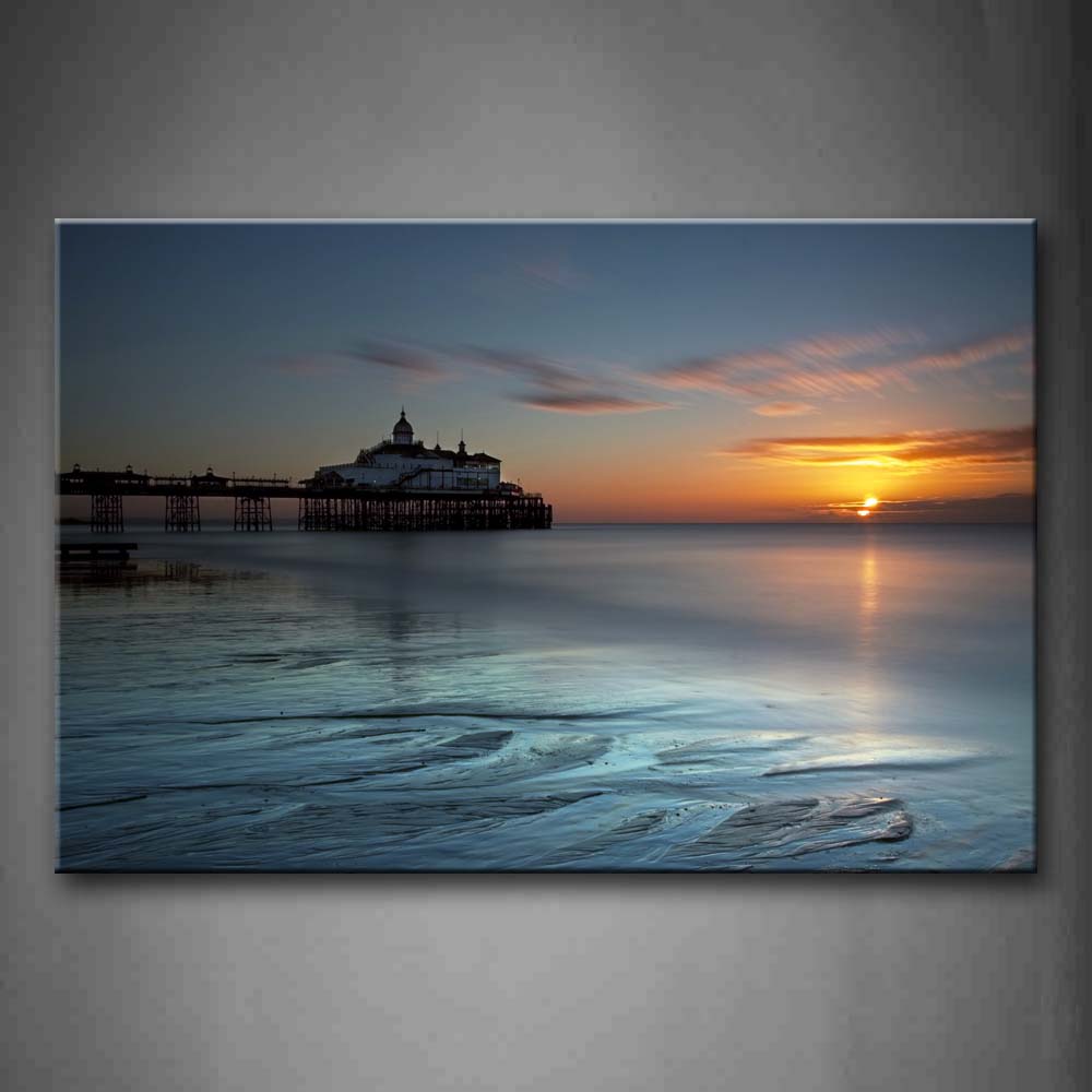 Pier With House Next To Sea Wall Art Painting The Picture Print On Canvas Seascape Pictures For Home Decor Decoration Gift 