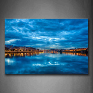 Blue Town With Light Reflected In The Lake Wall Art Painting Pictures Print On Canvas City The Picture For Home Modern Decoration 