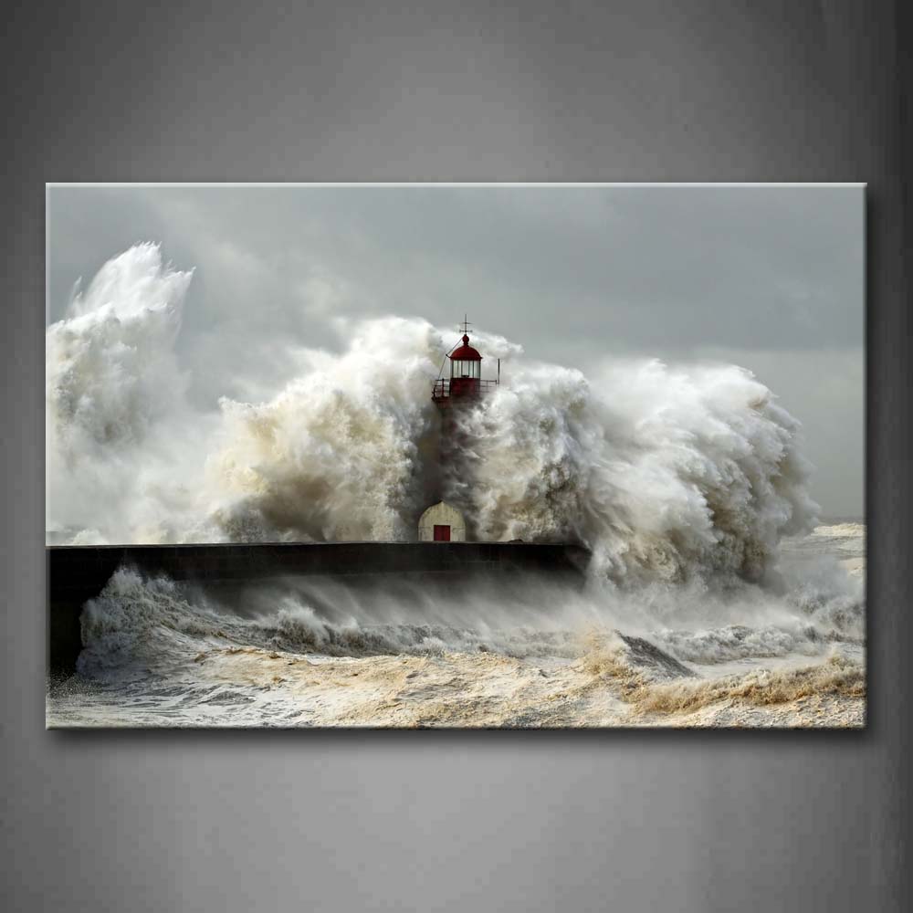 Lighthouse In The Waves Of The Sea Wall Art Painting The Picture Print On Canvas Seascape Pictures For Home Decor Decoration Gift 