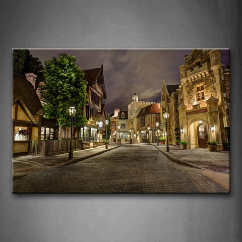 Town With Light And Street Lamp Wall Art Painting Pictures Print On Canvas City The Picture For Home Modern Decoration 