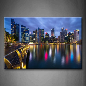 City With Light And Building Reflected Wall Art Painting The Picture Print On Canvas City Pictures For Home Decor Decoration Gift 