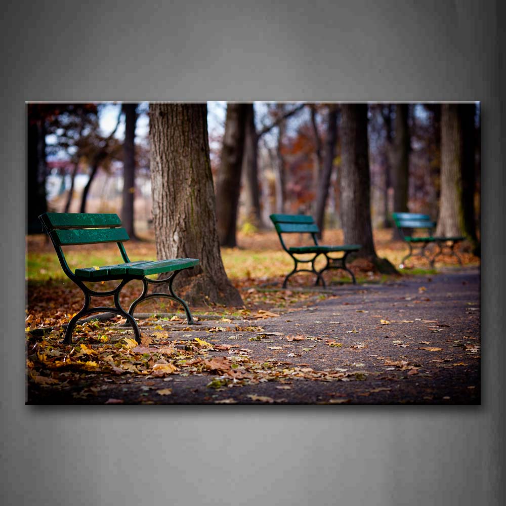 Small Benches Leaves On The Ground Wall Art Painting Pictures Print On Canvas City The Picture For Home Modern Decoration 