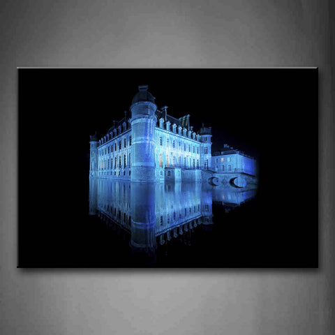 Blue Beautiful Building With Bulb Lights Wall Art Painting The Picture Print On Canvas City Pictures For Home Decor Decoration Gift 