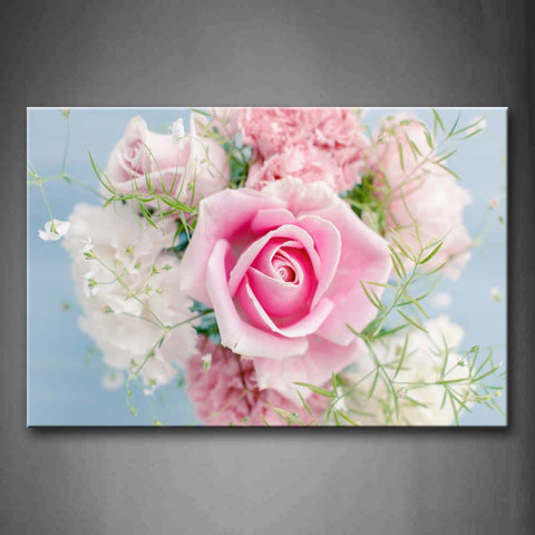 Bunch Of Beautiful Flowers In Pink With Small Leaves Wall Art Painting The Picture Print On Canvas Flower Pictures For Home Decor Decoration Gift 