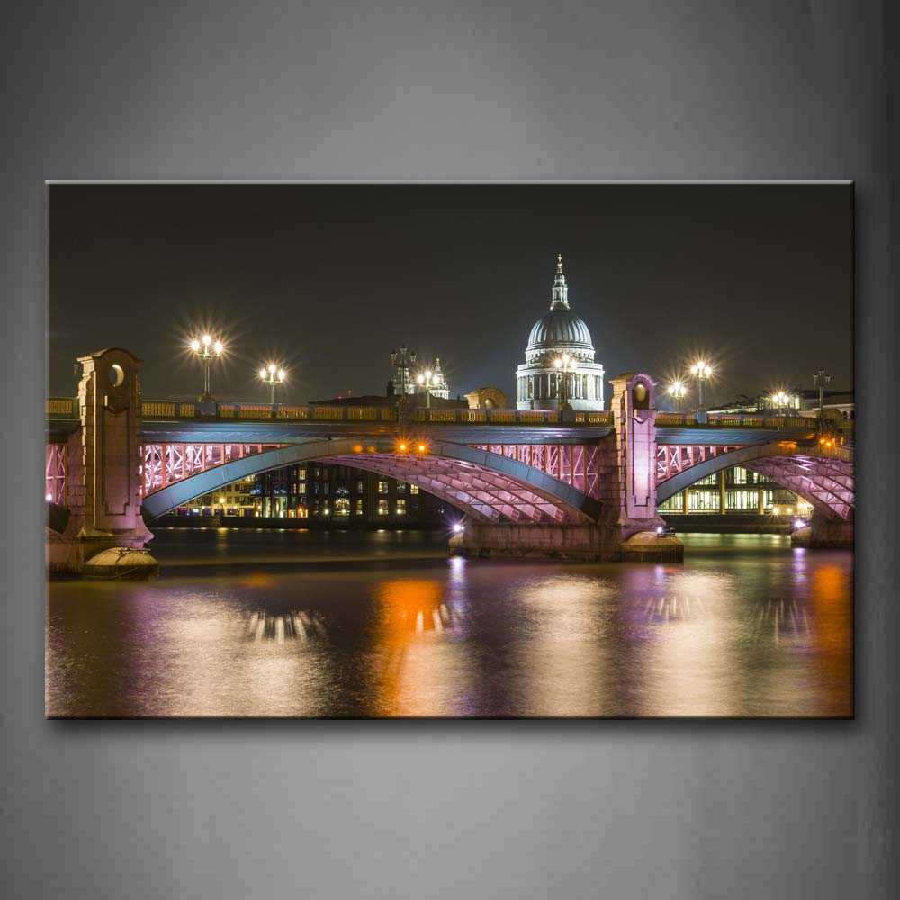 Great Bridge Lamp Posts Clear Water At Night Wall Art Painting The Picture Print On Canvas City Pictures For Home Decor Decoration Gift 