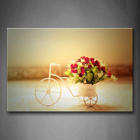 Brown Bike Model With Bunch Of Pretty Flowers Wall Art Painting Pictures Print On Canvas Art The Picture For Home Modern Decoration 