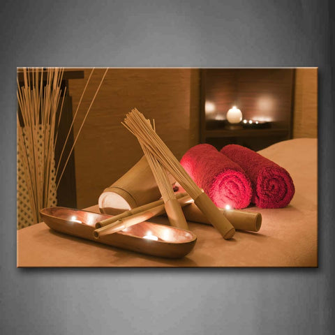 Brown Red Towels And Spa Tools On The Bed Wall Art Painting The Picture Print On Canvas Art Pictures For Home Decor Decoration Gift 