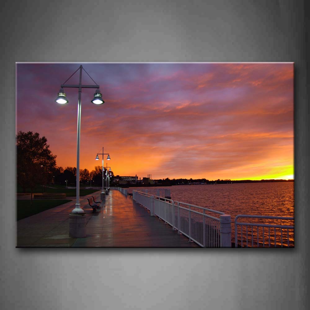 Small Lamp Posts Beautiful Sunset Glow  Wall Art Painting Pictures Print On Canvas City The Picture For Home Modern Decoration 