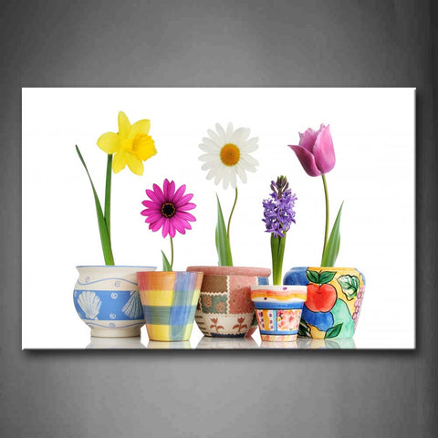 Pink Pot Cultures With Different Flowers Wall Art Painting The Picture Print On Canvas Art Pictures For Home Decor Decoration Gift 