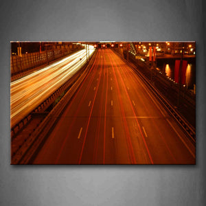 Brown Golden Timelapses On The Road At Night Wall Art Painting Pictures Print On Canvas City The Picture For Home Modern Decoration 