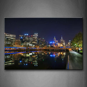 City'S Night Scenic And Quiet Lake Wall Art Painting Pictures Print On Canvas City The Picture For Home Modern Decoration 