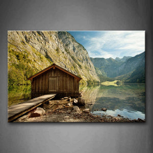 Log Cabin Under Hill Near Clear Lake Wall Art Painting The Picture Print On Canvas City Pictures For Home Decor Decoration Gift 