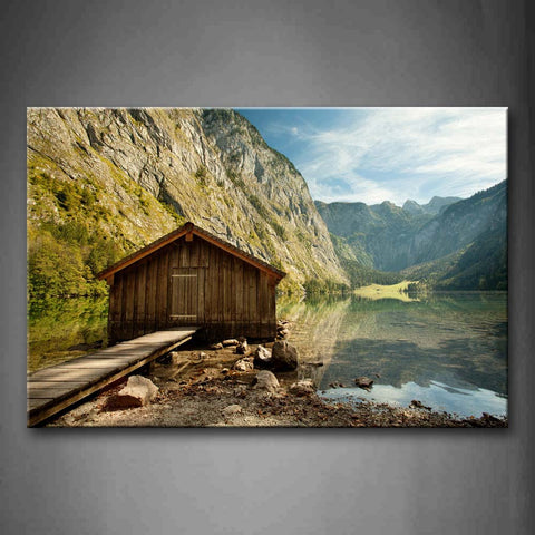 Log Cabin Under Hill Near Clear Lake Wall Art Painting The Picture Print On Canvas City Pictures For Home Decor Decoration Gift 