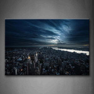 Blue Dark Sky Above Crowded City Buildings  Wall Art Painting Pictures Print On Canvas City The Picture For Home Modern Decoration 