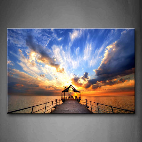 Blue Peaceful Lake Pier And Fantastic Sunset Glow Wall Art Painting The Picture Print On Canvas Seascape Pictures For Home Decor Decoration Gift 