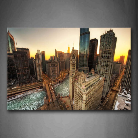 Clear River Tall Buildings By Day Wall Art Painting The Picture Print On Canvas City Pictures For Home Decor Decoration Gift 