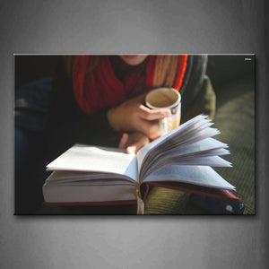 Someone Holding Cup And Reading Thick Book Wall Art Painting The Picture Print On Canvas Art Pictures For Home Decor Decoration Gift 