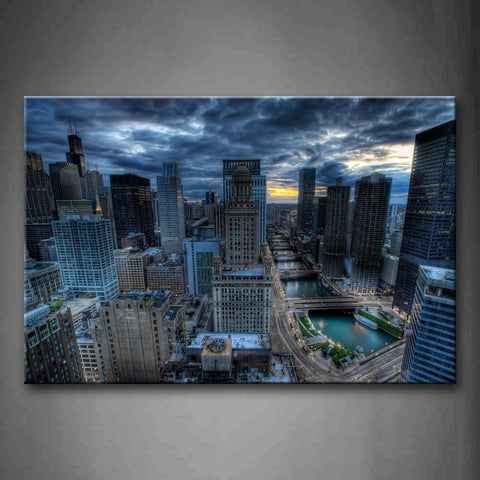 Orderly Buildings In City With Clouded Sky Wall Art Painting Pictures Print On Canvas City The Picture For Home Modern Decoration 