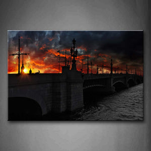 Dark Sky With Bright Glow Above Bridge Wall Art Painting Pictures Print On Canvas City The Picture For Home Modern Decoration 