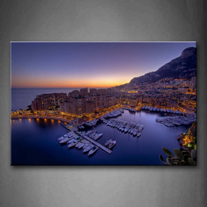 Rows Of Boats Over Water And Orderly Houses In Monaco Wall Art Painting The Picture Print On Canvas City Pictures For Home Decor Decoration Gift 